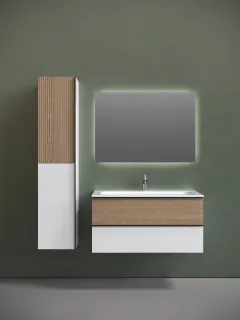 Подвесная тумба под раковину Sancos Delta DL100W 100см дуб светлый/белый