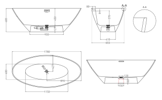 Ванна из искусственного камня Salini Diva S-Stone 102221MRF 178x85см RAL полностью
