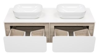 Подвесная тумба под раковину Misty Дубль 150см дуб Галифакс/белый