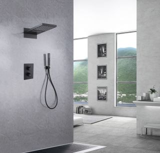 Душевая система ABBER Weiss Insel AF8052B с термостатом чёрный матовый