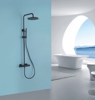 Душевая стойка ABBER Wasser Kreis AF8160B с термостатом чёрный матовый