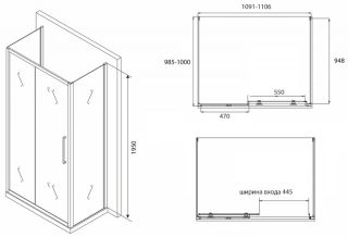 Душевой уголок ABBER Schwarzer Diamant 110x100см AG30110BH-S100B-S100B