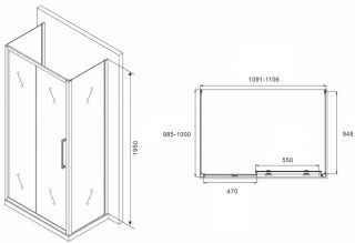 Душевой уголок ABBER Schwarzer Diamant AG30110MH-S100M-S100M 110x100см хром