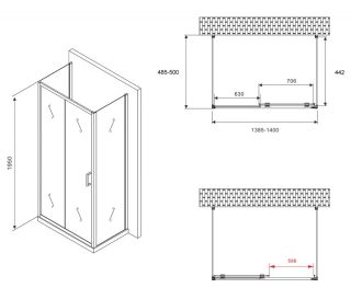 Душевой уголок ABBER Schwarzer Diamant AG30140B-S50B-S50B 140x50см чёрный