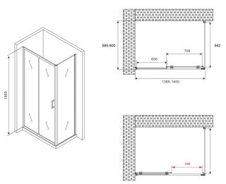 Душевой уголок ABBER Schwarzer Diamant AG30140B-S60B 140x60см чёрный