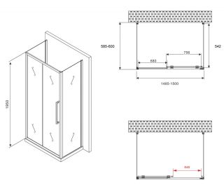 Душевой уголок ABBER Schwarzer Diamant AG30150MH-S60M-S60M 150x60см хром