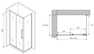 Душевой уголок ABBER Schwarzer Diamant AG30150MH-S85M 150x85см хром