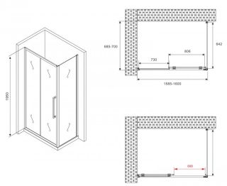 Душевой уголок ABBER Schwarzer Diamant AG30160BMH-S70BM 160x70см чёрный