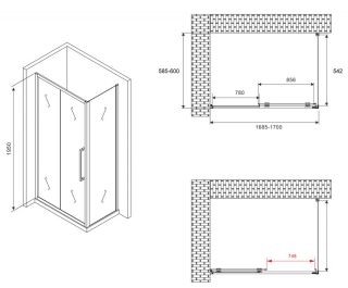 Душевой уголок ABBER Schwarzer Diamant AG30170BH-S60B 170x60см чёрный