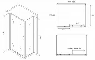 Душевой уголок ABBER Schwarzer Diamant 180x80см AG30180B-S80B
