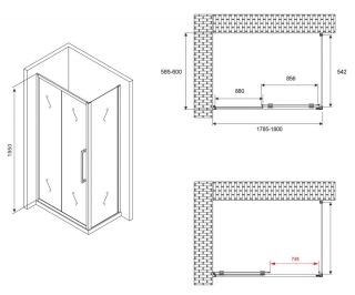 Душевой уголок ABBER Schwarzer Diamant AG30180BH-S60B 180x60см чёрный