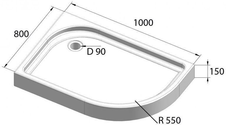 Душевой акриловый поддон 100x80см, левосторонний, белый BelBagno TRAY-BB-RH-100/80-550-15-W-L