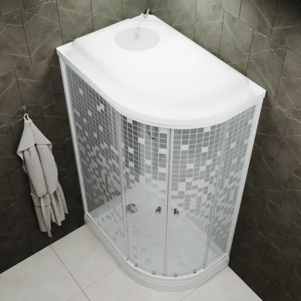 Душевая кабина Triton Коралл Щ0000043487 левая 120x80 см профиль белый стекло мозаика