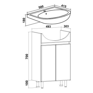 Тумба под раковину Runo графит (под умывальник Уют 50 ) Лада 50 (00-00001164)