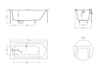 Ванна из искусственного камня Salini Fabia S-Sense 102612GRH 180x80см RAL снаружи
