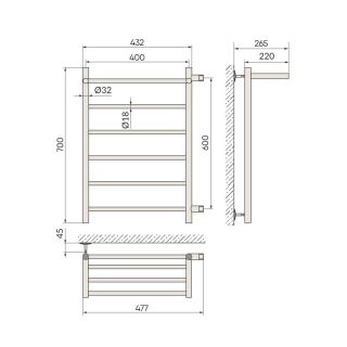 Полотенцесушитель водяной Indigo Line LLSHSW70-40BRR-б/п-60 с полкой 70x40 см чёрный муар