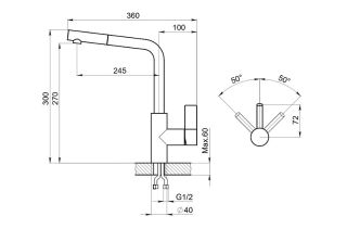Смеситель для кухни Granula 2502, БАЗАЛЬТ хром