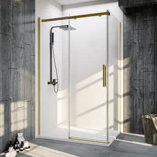 Душевой уголок Veconi Rovigo RV-070G, 1300х900х1950, брашированное золото, стекло прозрачное