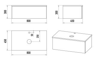 Подвесная тумба под раковину Misty Ива 80см графит/дуб Вотан
