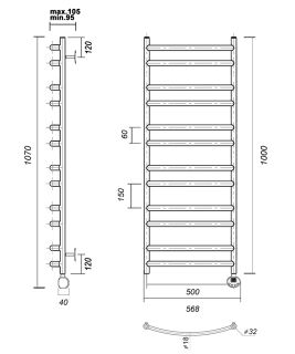 Полотенцесушитель электрический Domoterm Калипсо П12 500x1000 ER золото