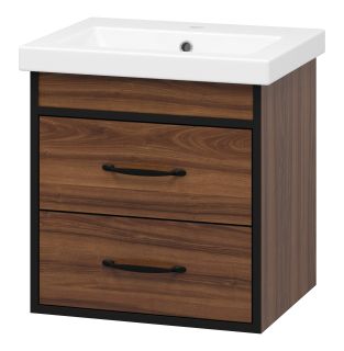 Подвесная тумба под раковину Misty Кедр 50см чёрный/орех