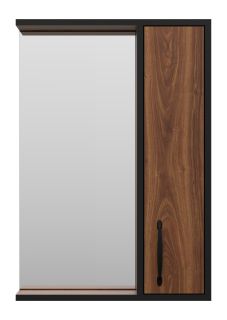 Зеркальный шкаф Misty Кедр 50см правый чёрный/орех