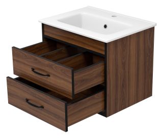 Подвесная тумба под раковину Misty Кедр 60см чёрный/орех