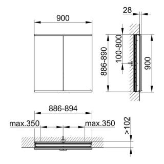 Зеркальный шкаф Keuco Royal Modular 800200091000300 90 см