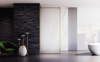 Душевая перегородка Veconi Korato KR-81RG, 1200x2000, брашированное золото, стекло дождь