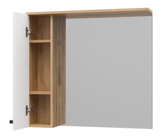 Зеркальный шкаф Misty Крафт 80см левый белый/дуб крафт золотой