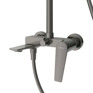 Душевая стойка Cezares со смесителем и изливом LINER-CVD-GM оружейная сталь