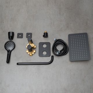 Душевой комплект Lemark Bronx LM3749BL с термостатом чёрный