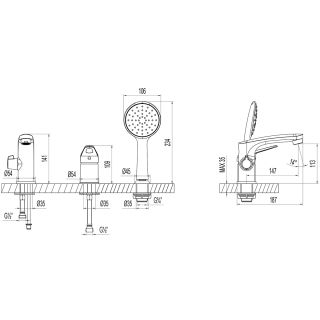 Смеситель на борт ванны Lemark Luna LM4147C хром