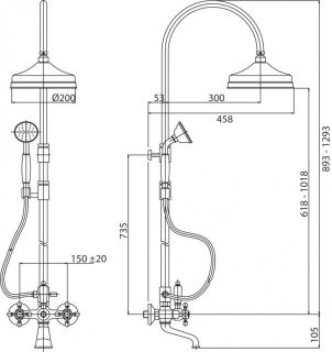 Душевая стойка Cezares со смесителем, с изливом, верхним и ручным душем LORD-CVD-01-M