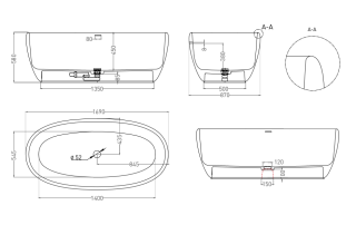 Ванна из искусственного камня Salini Luce S-Stone 100121M 170x85см белый матовый