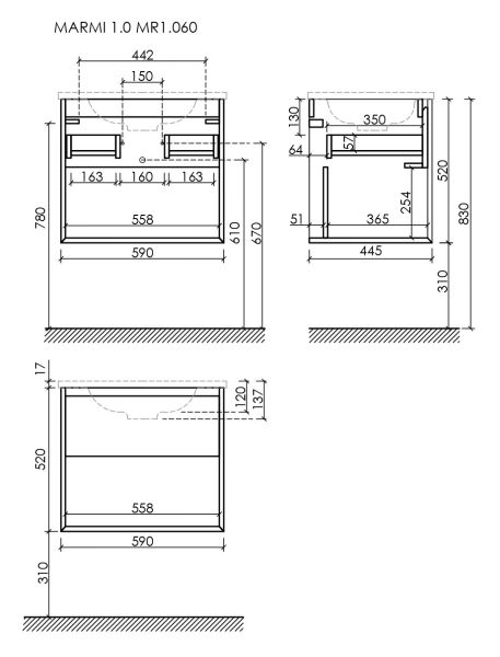 Подвесная тумба под раковину Sancos Marmi 1.0 MR1.060ECH 59см дуб чарльстон