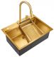 Мойка для кухни Milacio Denia 68 Steel MC.77418 в комплекте со смесителем и коландером брашированное золото