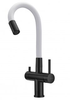 Смеситель для кухни Milacio Ultra MCU.560.TBW под фильтр с краном для питьевой воды и гибким изливом Total Black/White