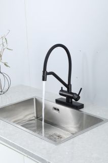 Смеситель для кухни Gappo G4098-6 с водопадом и гибким изливом чёрный