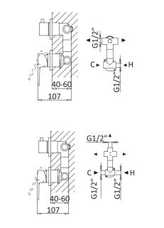 Встраиваемый однорычажный смеситель для душа с поворотным переключателем на 2 выхода, хром Cezares NAUTIC-VDIM2-M-01