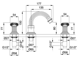 Смеситель для биде на 3 отверстия Cezares OLIMP-BBS2-01-O