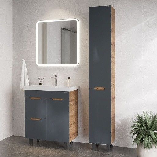 Тумба под раковину напольная Onika Айленд 107069 с корзиной 70 см графит/дуб крафт золотой