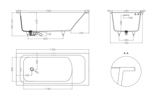 Ванна из искусственного камня Salini Orlanda Kit S-Sense 102111GRH 170x70см RAL снаружи