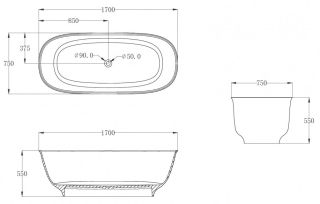 Прозрачная ванна ABBER Kristall AT9707Aquamarin из полиэфирной смолы 170x75см бирюзовый
