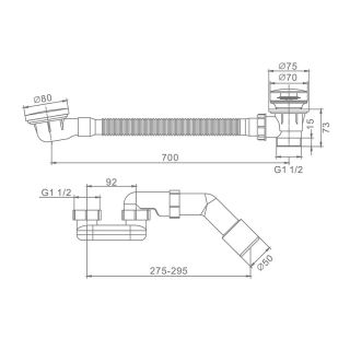 Слив-перелив для ванны Raglo R600.30.33 полуавтомат 60 см матовая медь