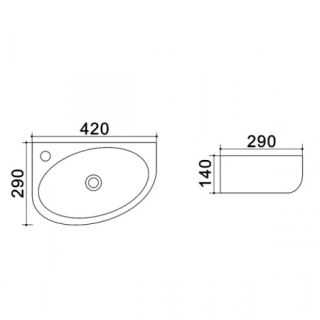 Раковина угловая Azario 42х29х14 фаянс, цвет Белый (AZ4519A)