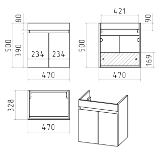 Подвесная тумба под раковину Misty Ронда 50см белый/бетон Чикаго светло-серый