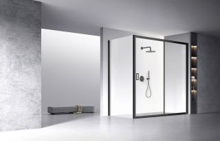 Душевой уголок Veconi Rovigo RV-060B, 1600х1100х1950, черный, стекло прозрачное