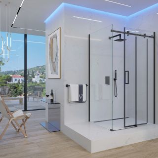 Душевой уголок Veconi Rovigo RV-074B, 1300х900х1950 черный, стекло прозрачное