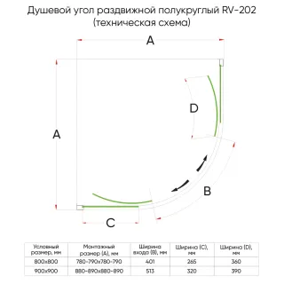 Душевой уголок Veconi Rovigo RV-202B, 800x800x1900, черный, стекло прозрачное